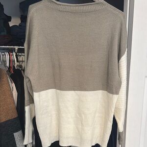 Colorblock Sweater - Taupe and Cream